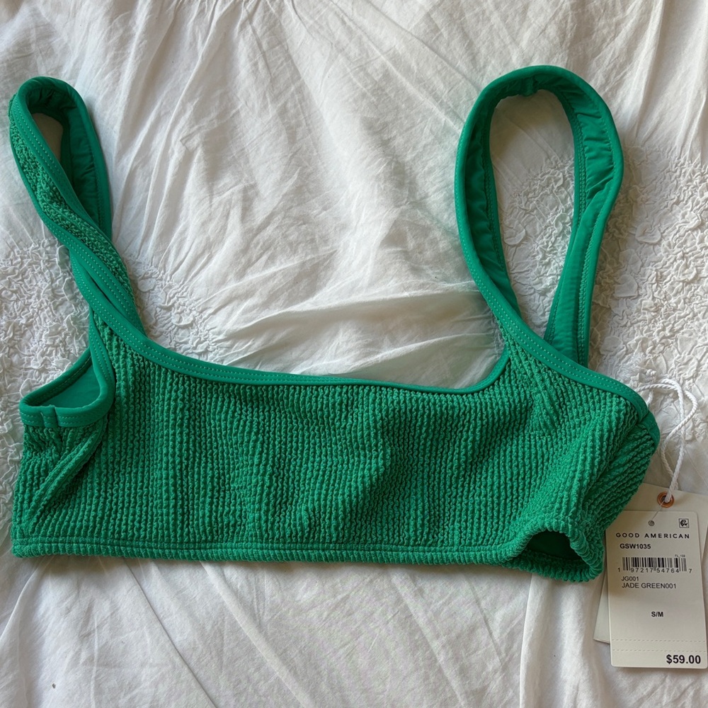 Good American Emerald Ribbed Bikini Top